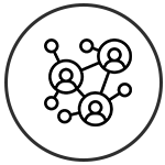 Illustration of people in circles with lines connecting them.